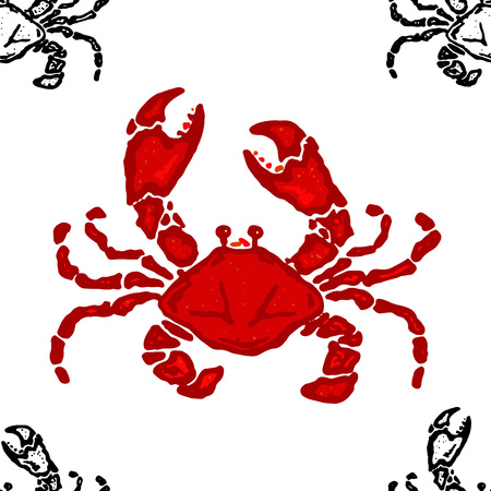 Seamless pattern crabs. Vector illustration of a background of crabs. Hand drawn crabs marine theme.のイラスト素材