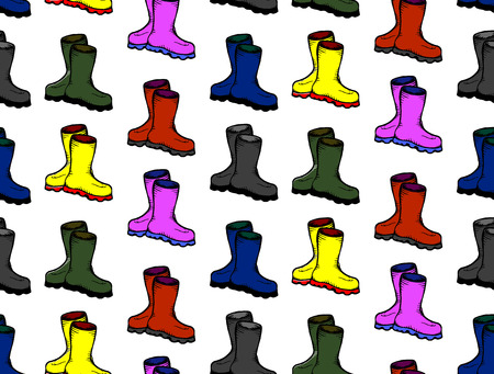 Seamless pattern of rubber boots. Hand drawn vector illustrationのイラスト素材