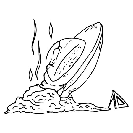Broken UFO. The UFO crash. Vector illustration.のイラスト素材
