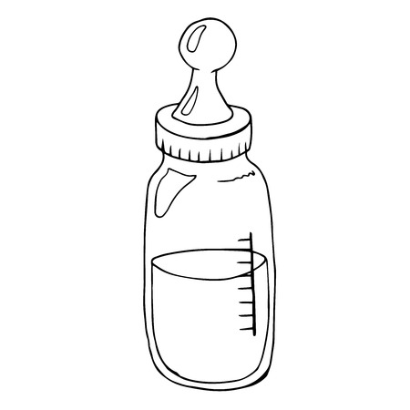 Baby bottle with pacifier. Vector illustration of a children's dummy. Hand drawn baby bottle with a dummy.のイラスト素材