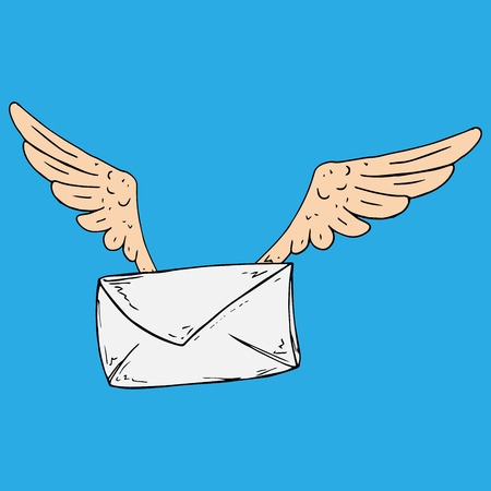 Postal envelope. Flying envelope with wings. A postal envelope without an inscription. Vector illustration.のイラスト素材