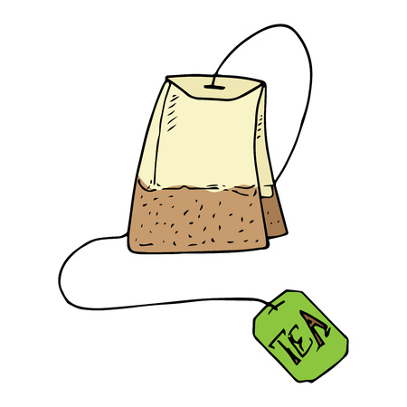 Dry tea bag. Green tea. Vector illustration of a tea bag of green tea.のイラスト素材