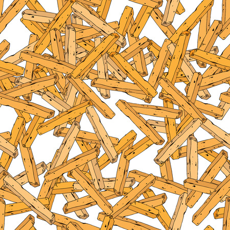 Seamless pattern of french fries. Vector illustration of fried potatoes. Hand drawn background of french fries.のイラスト素材