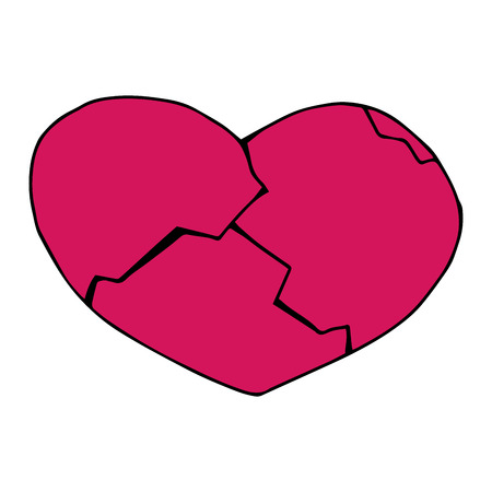 Broken dark pink heart from several pieces. Collected heart from pieces. Vector illustration.のイラスト素材