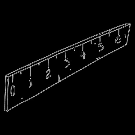 Contour ruler on a black background. Wooden ruler. Hand drawn centimeter ruler.のイラスト素材