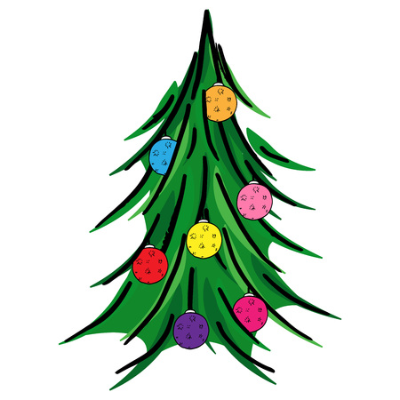 A Christmas tree. Large Christmas balls. Christmas tree decoration. Vector illustration.のイラスト素材