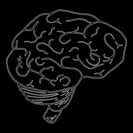 Contour of the brain on a black background. Human brain. Vector illustration.のイラスト素材