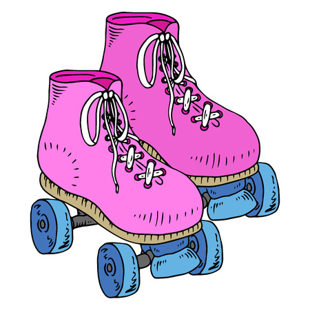 Classic roller skates. Laced roller skates. Vector illustration of children's roller skates. Roller skates with four wheels.のイラスト素材