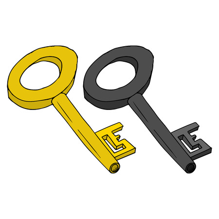 Golden and grey keys. Hand drawn big old key. Vector illustration.のイラスト素材