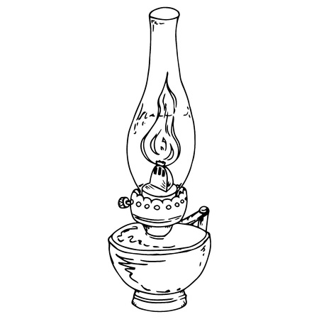 Kerosene lamp. Oil lamp. Vector illustration of a kerosene lamp. Hand drawn old oil lamp.のイラスト素材