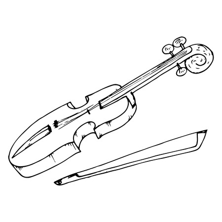 Violin. Vector illustration of a violin and bow. Hand drawn violin.のイラスト素材