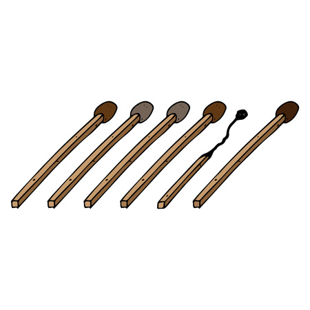 Burned match. A row of wooden matches. Vector illustration.のイラスト素材