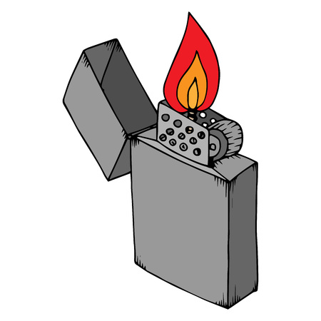 Lighted lighter. An open lighter. Vector illustration.のイラスト素材