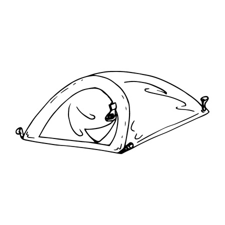 Tourist tent. Vector of a camping tent. Hand drawn tent for hiking and tourism.のイラスト素材
