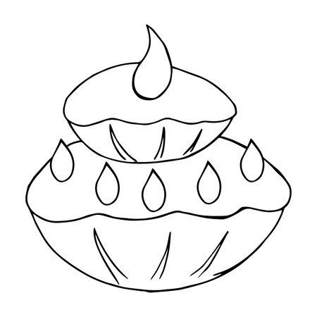 Cake with candles. Solemn cake hand drawing. Cake with a candle. Vector illustration of a cake, cupcake.のイラスト素材