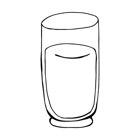 Glass beaker with a soft drink. Hand drawn glass with water. Vector illustration.のイラスト素材