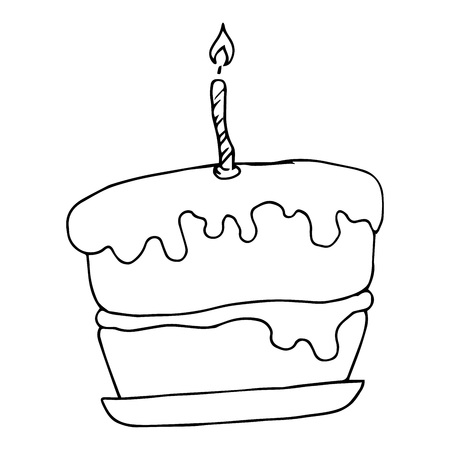 A festive cake with a candle. Vector illustration.