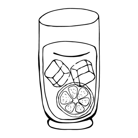 Glass beaker with a soft drink summer. Glass with citrus and ice cubes. Vector illustration.のイラスト素材
