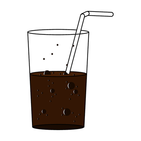 Glass with a straw and a soda. Dark soda with bubbles in a glass. Vector illustration cocktail in a glass with a straw. Drink in a glass.のイラスト素材