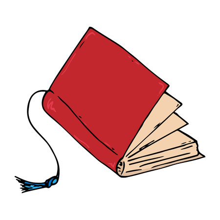 Book. Book with a bookmark. Vector icon of a book, textbook with a bookmark. Hand drawn textbook with a bookmark, a book.のイラスト素材