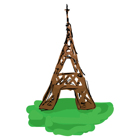 Hand drawn doodle eiffel tower. Symbol of travel in Paris eiffel tower.のイラスト素材
