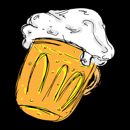 Beer. Doodle glass of frothy beer. Vector illustration of icon beer mug. Hand drawn mug with a frothy beer.のイラスト素材