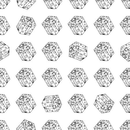 Seamless pattern from gift boxes with a bow. Box with a gift on holiday.のイラスト素材