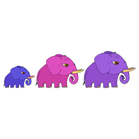 Elephant icon. Vector illustration of three cartoon baby elephant. Hand drawn cute elephant.のイラスト素材