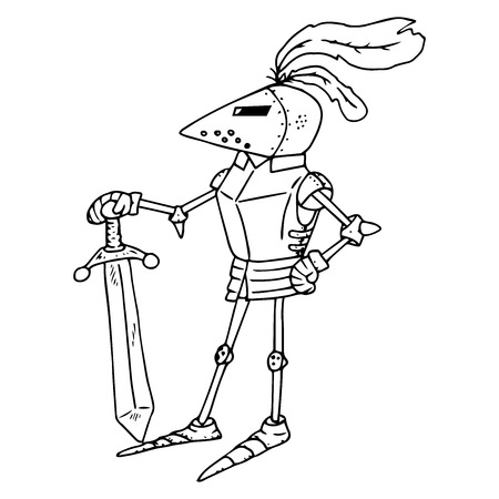 Knight icon. Vector illustration cartoon knight with a sword and shield. Hand drawn low and thick knight.のイラスト素材