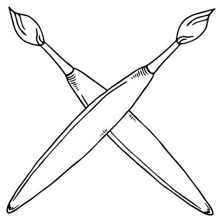 Paint brush. Vector illustration of a brush in paint. Hand drawn brush.のイラスト素材