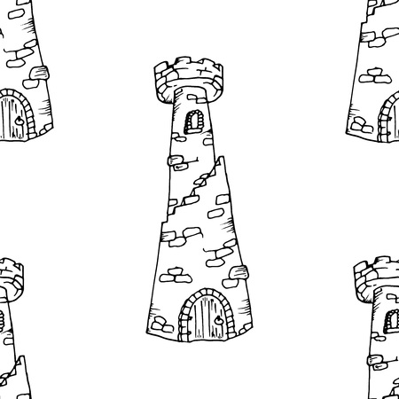 vector tower of stone/fabulous tower/castle tower/Seamless patternのイラスト素材