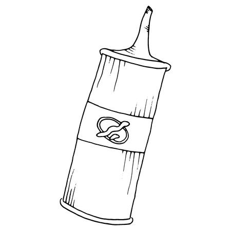 Capacity for mustard. Hand drawn bottle of ketchup or mustard. Vector illustration of mustard or ketchup for fast food. Ketchup bottle.のイラスト素材