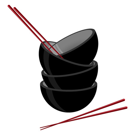 Bowl of soup with chopsticks. Japanese sticks and a bowl. Chinese set of dishes for eating.のイラスト素材