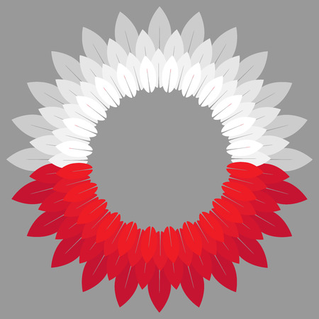 Flower in colors of the Polish flag. Vector illustration of a wreath in white red colors. Flower of leaves in colors of the Polish flag.のイラスト素材
