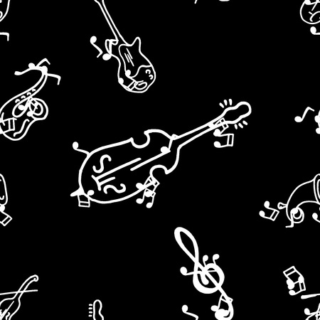 Musical notes and musical instruments seamless pattern. Vector of musical instruments seamless pattern. Hand drawn doodle musical notes.のイラスト素材