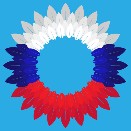 Flower in the colors of the Russian flag. Vector illustration of a wreath flower. Flower of leaves in the colors of the Russian flag. Symbols, the flag of Russia.のイラスト素材