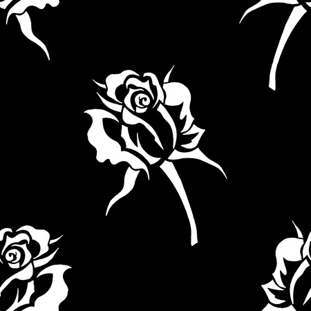 Seamless pattern from roses on a black background. Vector illustration of a seamless background of roses.のイラスト素材
