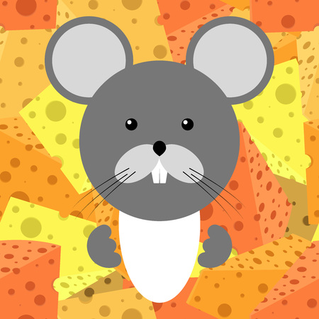 Vector illustration of cartoon mouse with cheese. Funny mouse.のイラスト素材