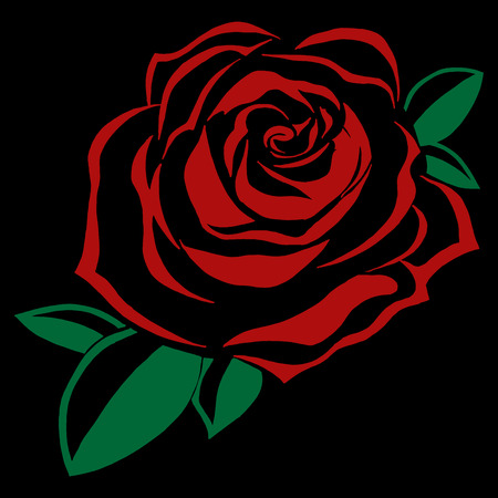 Red rose with leaves. Hand drawn rose flower. Vector illustration of a beautiful red rose.のイラスト素材