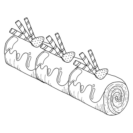 Chocolate roll cake with strawberry.vectorのイラスト素材