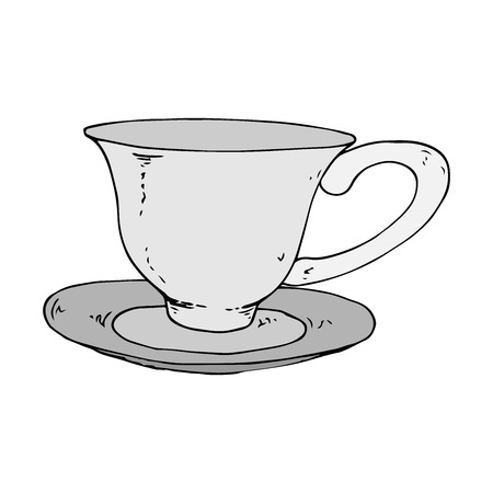 Tea mug with a saucer. Vector illustration of a tea cup and saucer. Hand drawn cup of tea with a saucer.のイラスト素材