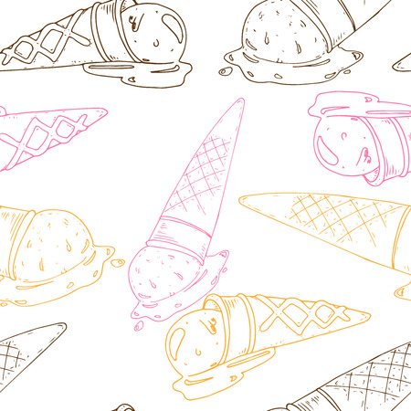 Ice cream seamless pattern. Vector illustration seamless pattern ice cream cone. Hand drawn ice cream.のイラスト素材