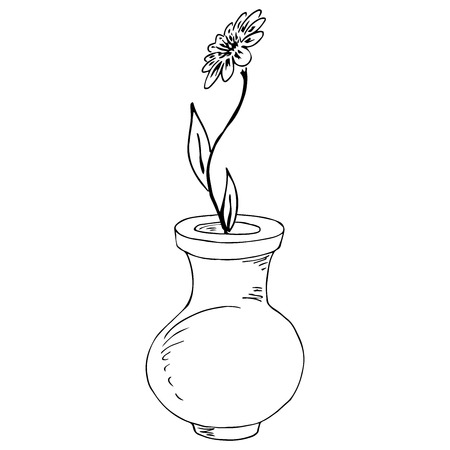 Vase with flowers icon. Vector illustration of a flower in a vase. Hand drawn and a vase of flowers.のイラスト素材