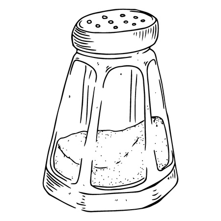 Jar of salt and pepper hand drawn. Vector illustration of a jar of spices. Icon pepper.のイラスト素材