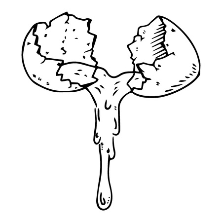 Broken egg hand drawn. Vector illustration of egg on fried eggs. Icon broken egg.のイラスト素材