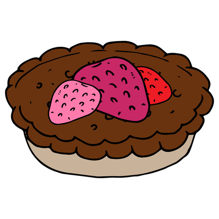 Vector pie with strawberry and raspberries. Homemade pie with berries. Biscuit with filling.のイラスト素材