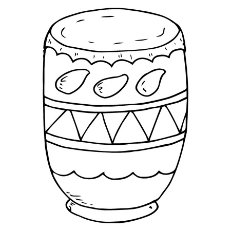 Clay pot for breeding powder paint. Vector of indian clay pot for paint on Holi holiday. Hand drawn pot of liquid. Powder paint for the celebration of the Indian Holi Festival.のイラスト素材