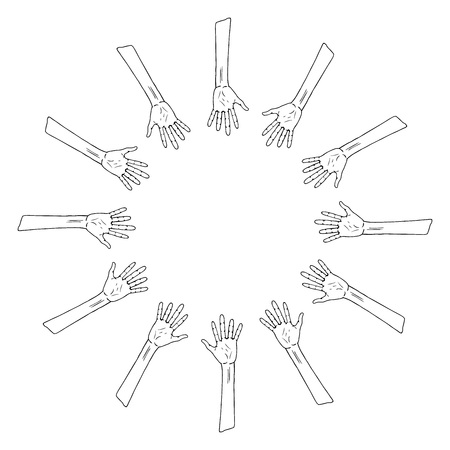 Palm icon. Vector illustration human hand palm. Hand drawn arm. Human hands of different nationalities.のイラスト素材