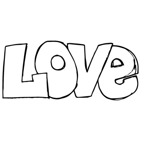 Hand drawn inscription "love" for Valentines Day. Love lettering. Romantic handwritten phrase love.のイラスト素材