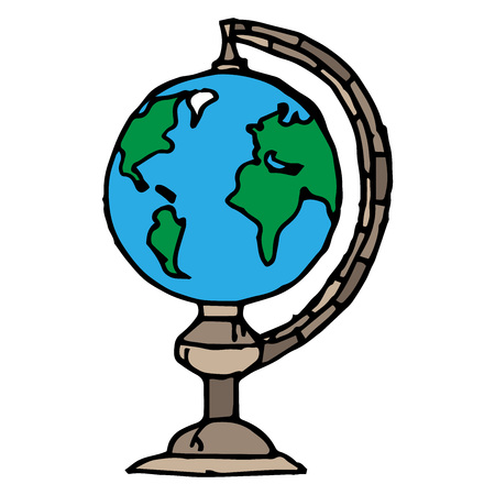 Globe icon. Vector illustration of a school globe. Hand drawn globe, planet, earth.のイラスト素材